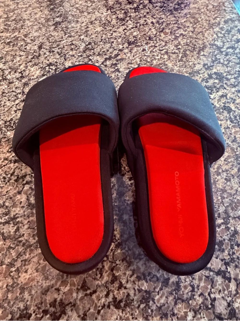 Y-3 Black and Red Slide Sandals